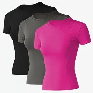 LOOVOO Women's Training T-Shirts 3 PACK Athletic Compression Shirt Dry Fit Yoga
